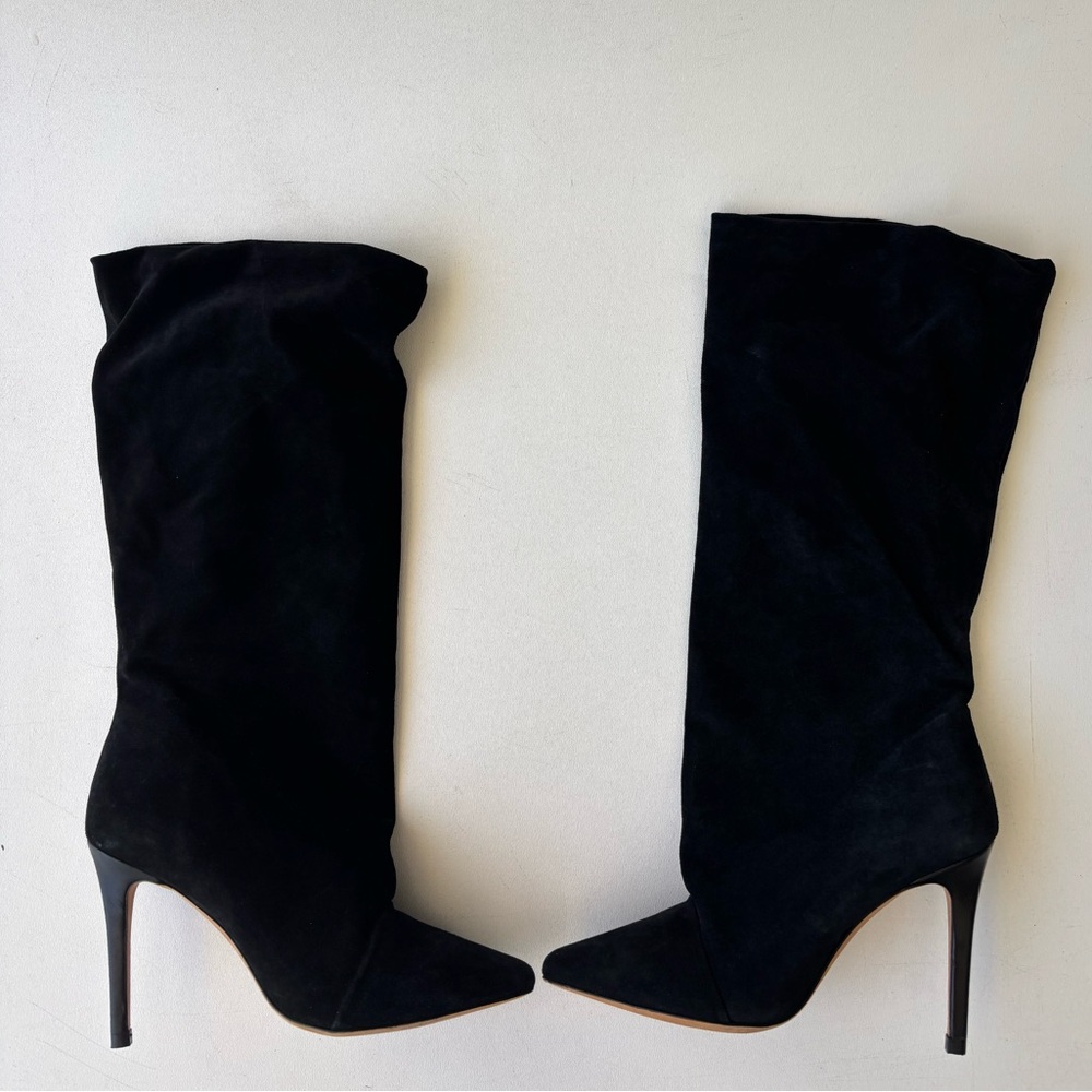 IRO Paris the Stevie gathered slouch black suede heeled boots US 8/size 39